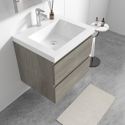  Meuble-lavabo flottant simple 24 po avec lavabo à surface solide Angela