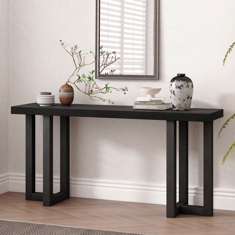 Console Table With Solid Pine Legs, Black
