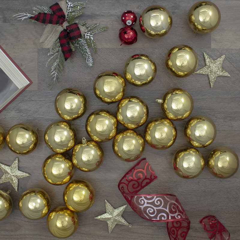 Ornements en forme de boule de Noël brillante incassable dorée 60 carats 2,5 po (60 mm)