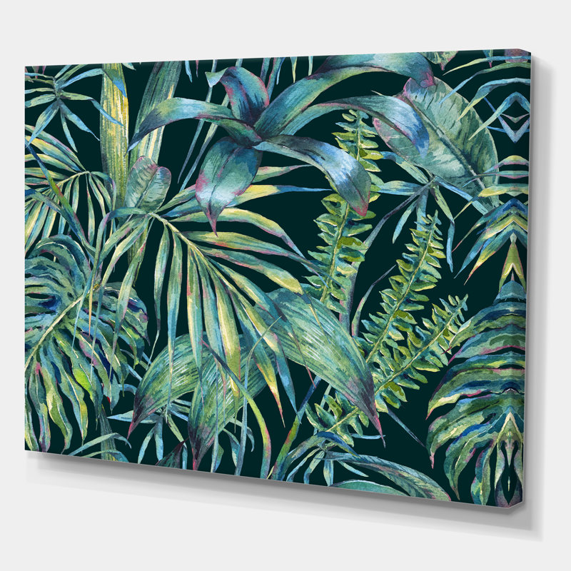 «Natural Leaves Exotic On Dark I», reproduction sur toile tendue, H 12 po x l 20 po x p 1 po