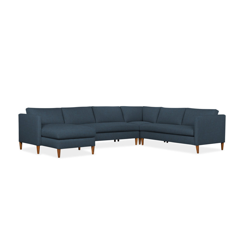 Clifford 4-Piece Upholstered Custom Sectional, Left Hand Facing, Ticket Indigo Heathered Basketweave