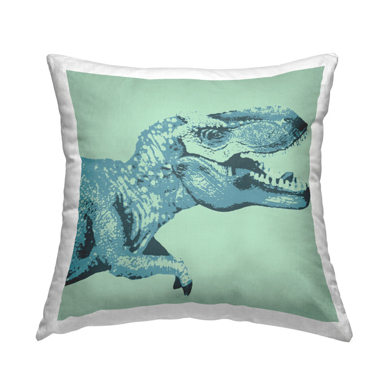 Roaring T-Rex Pop Style Dinosaur Printed Throw Pillow Design By Daphne Polselli