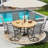 6-Person Round Patio Dining Set with Swivel PVC-coated polyester Chairs-250265151-250265145