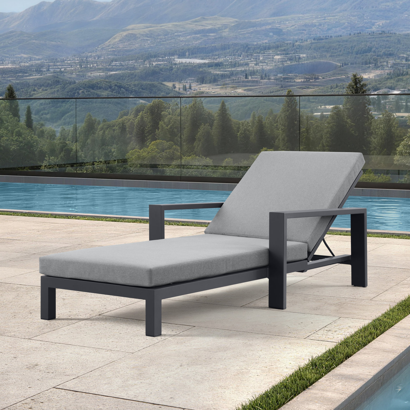 Hoyt 35" Patio Chaise Lounge, Slate Black  , Gray