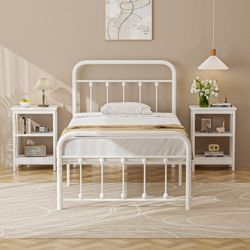 3 Piece Bedroom Set, Metal Bed Frame With Headboard And Nightstand Set Of 2, Classic Farmhouse Bedroom Furniture Set Of 3, No Box Spring Needed, Easy Assembly