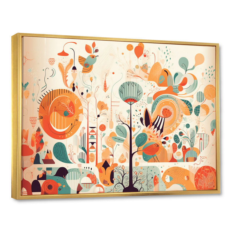 Journée ensoleillée avec oiseaux et arbres sur toile, H 12 po x l 20 po x P 1 po, Cadre flottant doré