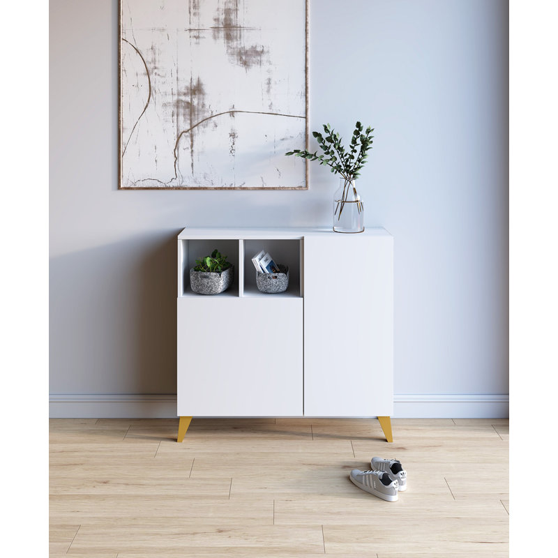 12 Pair Shoe Storage Cabinet, Pmoutarde/White