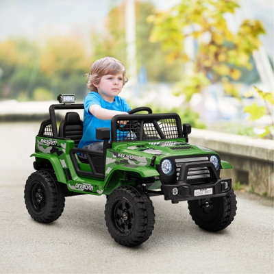 12V Ride On Truck, Battery Powered  Electric Car With Parent Remote, 4 Suspension Wheels, 3 MPH Max Speed, Music, Horn & LED Lights For Ages 3-6 Years Old, Green