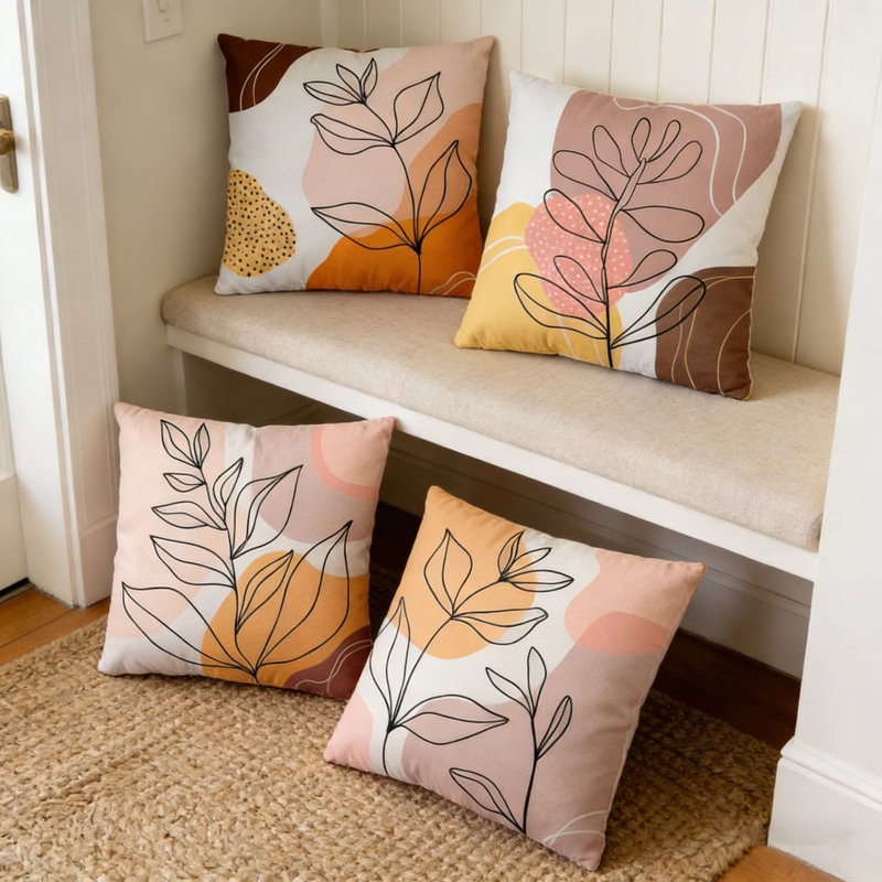 Abstract Leaves Throw Pillow Covers Set of 4, Geometric Pattern Cushion Covers， Minimalist Pillowcases for Couch Sofa Bedroom Farmhouse Livingroom Garden Patio Decor