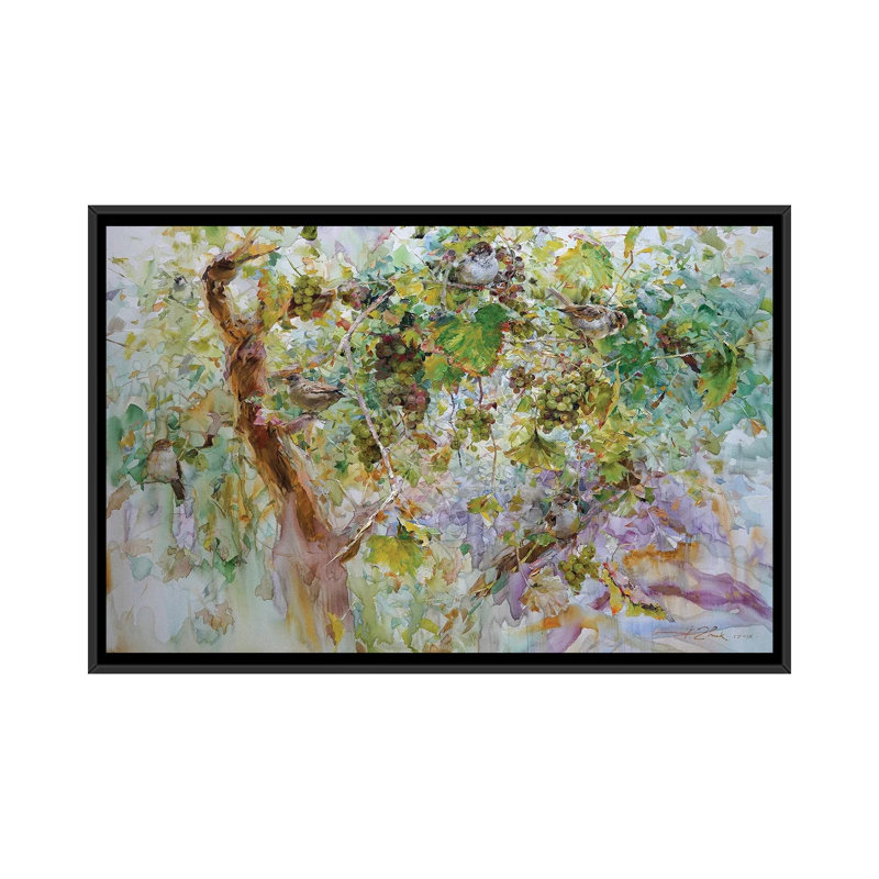 Sparrows and Grapes 1 Piece Single Picture Frame and Floater Frame Painting on Canvas