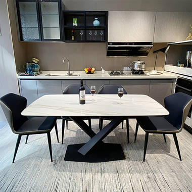 Orren Ellis Kiere Modern and Luxury Dining Table, with Rectangular Tabletop  Z-shaped Stainless Steel Base