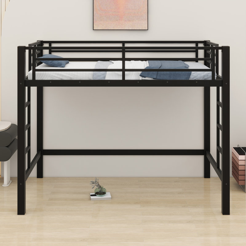 Elevated Loft Bed Featuring Simple-Climb Ladder And Protective Railings, Twin