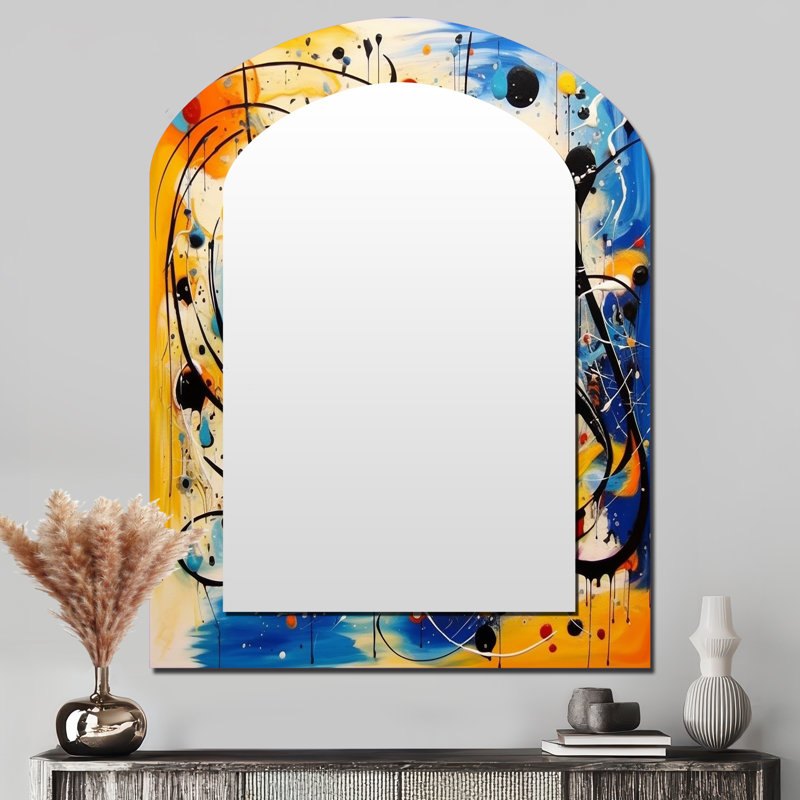 All That Jazz Colorful Joy IV - Abstract Collages Arch Decorative Mirror, Modern Asymmetrical Wall Mirror, Printed Metal Art