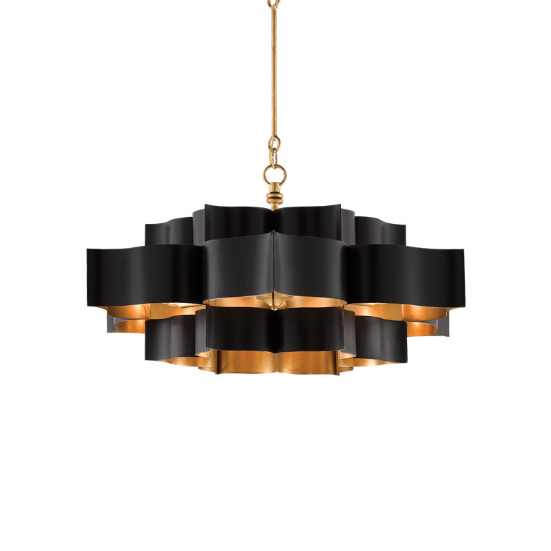 Grand Lotus 6 - Light Chandelier, Satin Black/Contemporary Gold Leaf