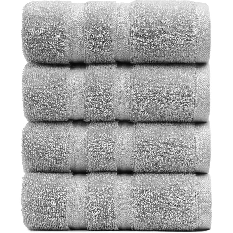 4 Pcs Premium Hand Towels 16"X28", 600 GSM 100% Ring Spun Cotton, Light Gray