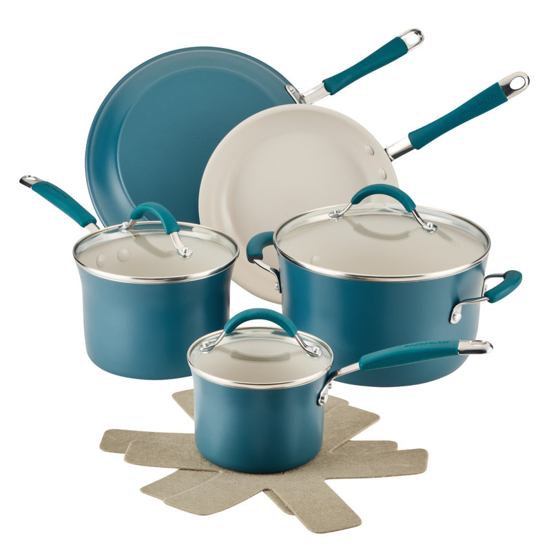 Rachael Ray Cucina Ceramic Nonstick Cookware Pots And Pans Set, 10 Piece, Blue