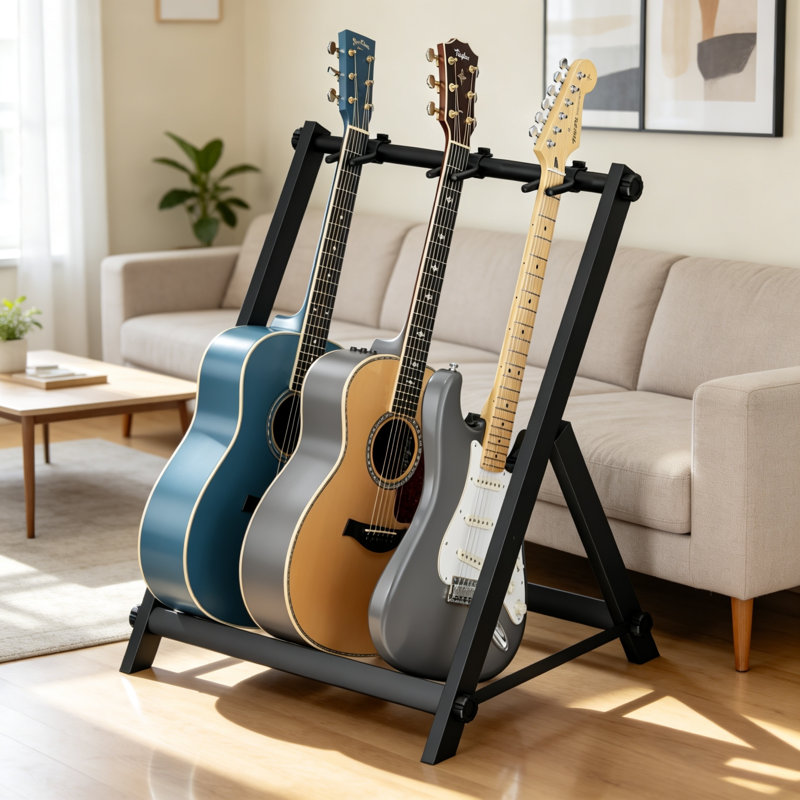 3 Multi Guitar Stand Rack Thick Rubber Padding Black 3 Holder
