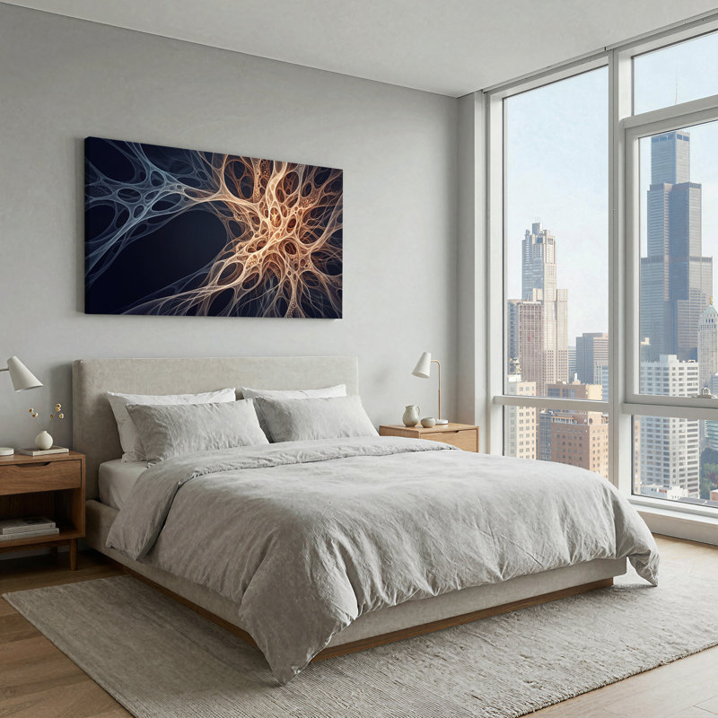 «Blue» and Gold Fractal Structure Modern Design, art mural sur toile, L 58 po x H 28 po