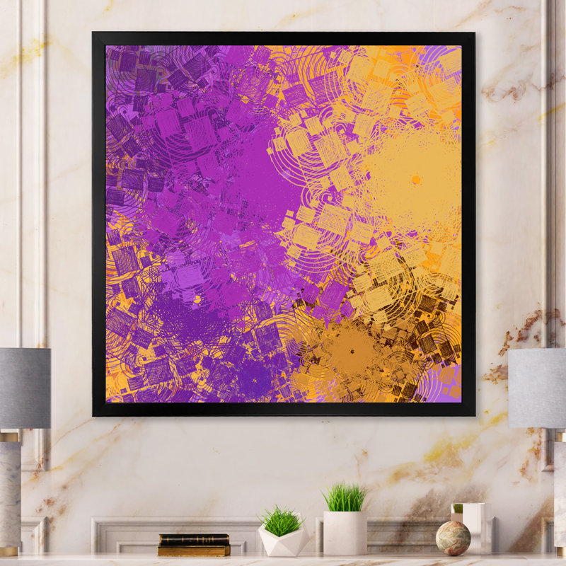 Reproduction d'art sur toile, "Mauve et jaune", Cadre photo noir, H 16 po x l 16 po x P 1 po