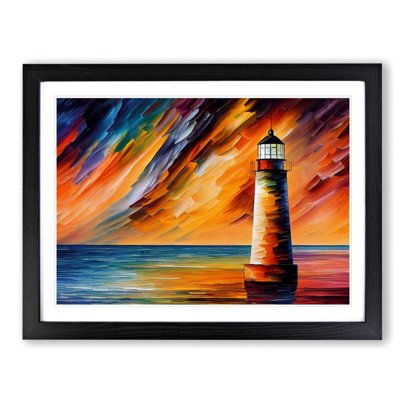 Lighthouse Vol.5 - Single Picture Frame Painting, 34cm H x 46cm W x 2cm D, Black