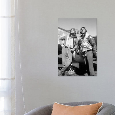 Photo Of Tuskegee Airmen Posing With A P-51D Aircraft by Stocktrek Images - Wrapped Canvas Print