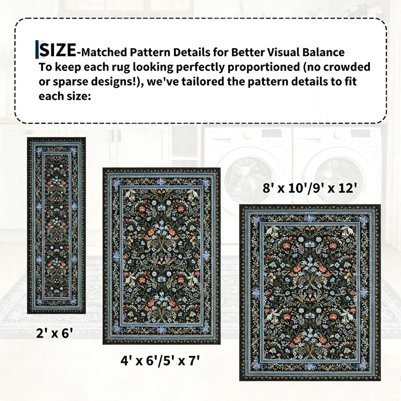 Tapis lavable moderne avec envers antidérapant, Noir, 10 x 13 pi
