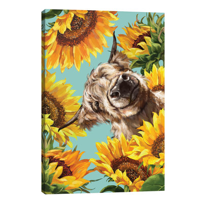 Highland Cow With Sunflower - Print
