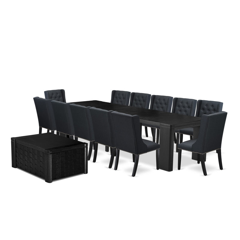 Ensemble de table de salle à manger 13 pièces comprenant une table de petit-déjeuner rectangulaire et 12 chaises en tissu de lin noir