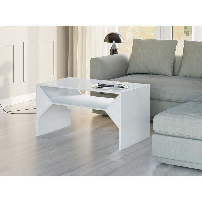 Truffle Solid Coffee Table with Storage, 50cm H x 90cm W x 60cm D, White Gloss