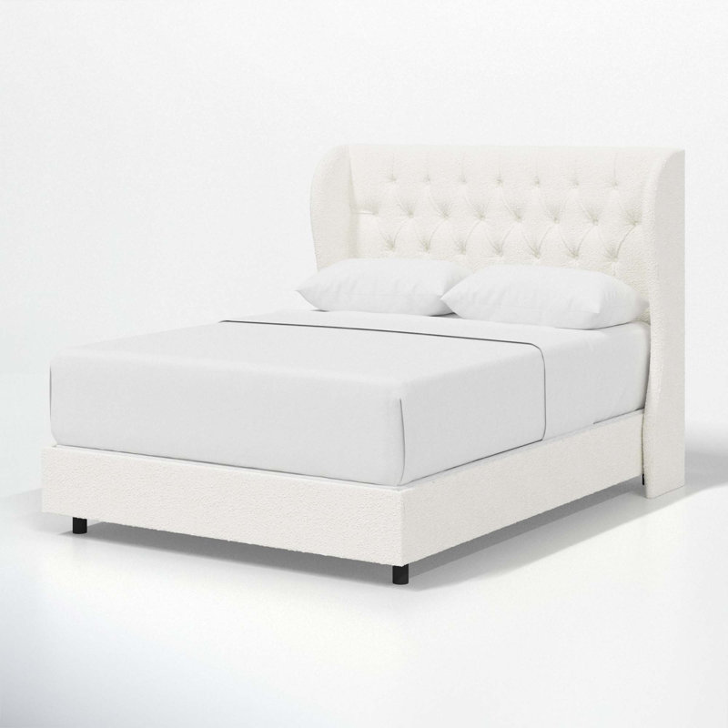 Tomey Upholstered Wingback Bed, California King, Classic White Velvet