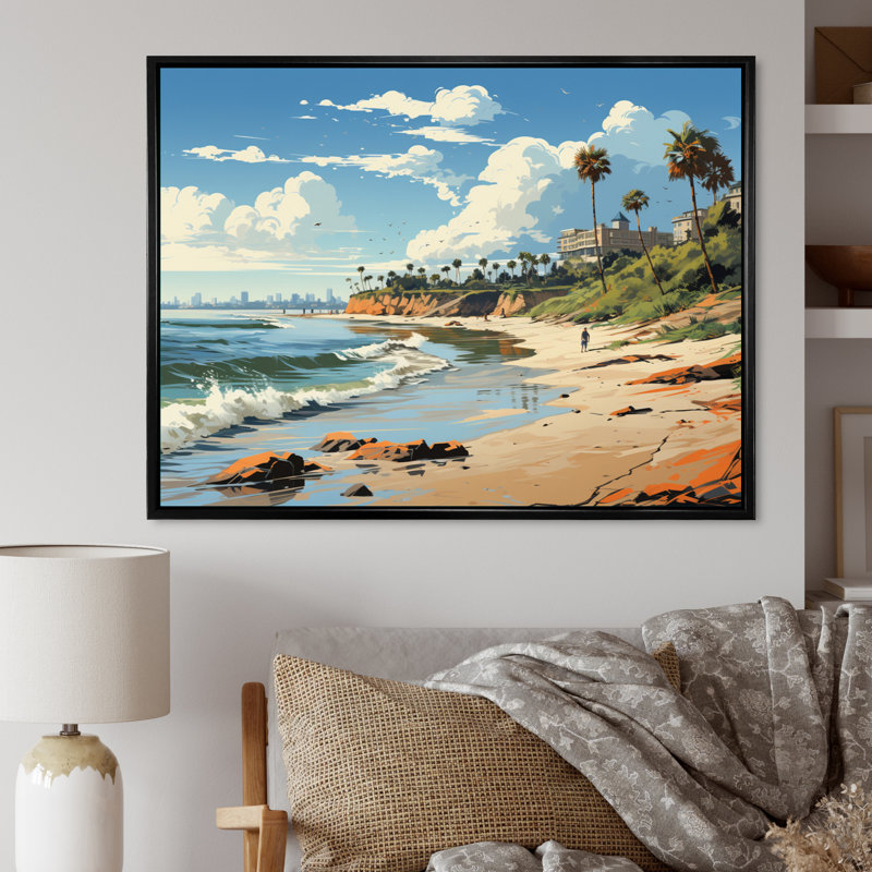 California Seascape II - art mural californien, H 24 po x l 32 po x P 1 po, Cadre flottant noir