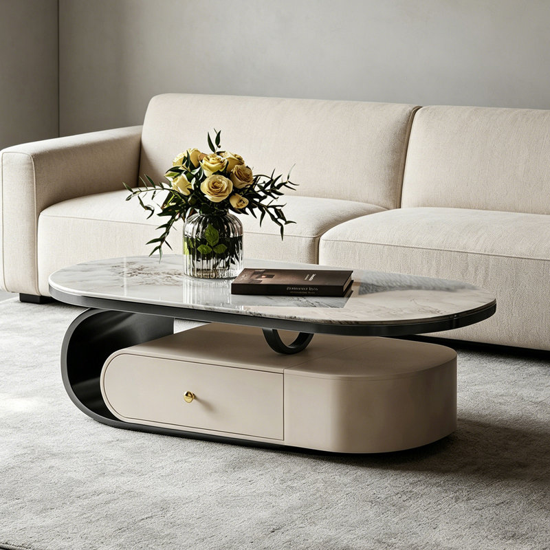 Table basse ovale en marbre Luxury-Style, 16.5" H x 55.1" L x 31.5" W