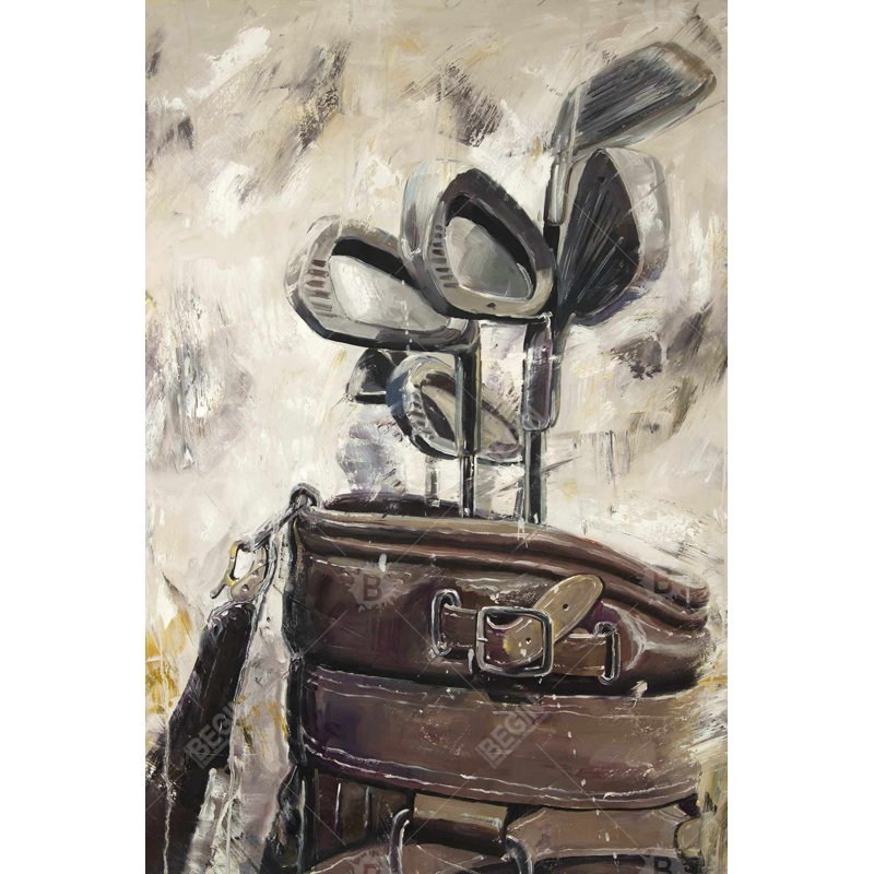 Toile avec bâtons rétro et sac de golf | Décor rétro sport