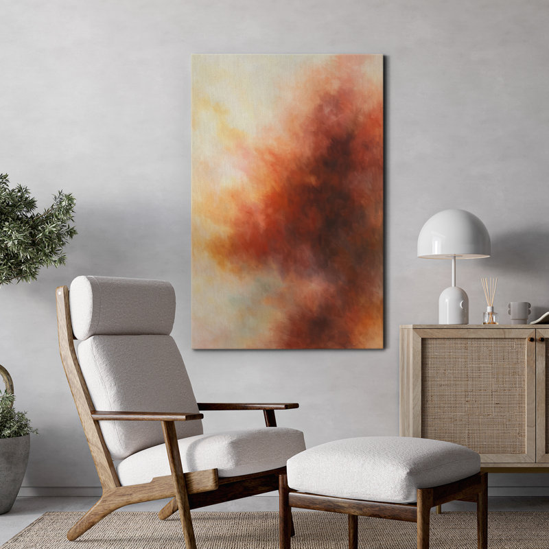 Toile, art mural, impression abstraite rouge et orange pour le décor du salon, H 24 po x l 16 po, Sans cadre, Toile tendue