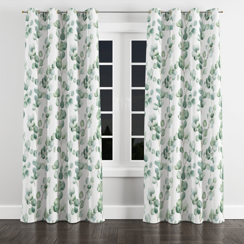 Coastal Velvet Curtains - Green Eucalyptus Air Grommet Curtain - 1 Panel, Gold Grommets, 52" W x 120" L