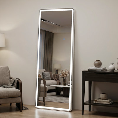 Miroir à DEL pleine longueur avec lumière, miroir de corps entier éclairé avec support, à intensité variable et 3 couleurs d'éclairage Miroir de salle de bain mural