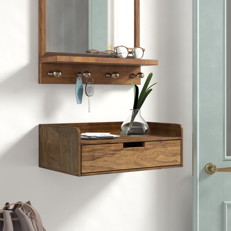 Casiano Poplar Accent Shelf with Drawer, Brown