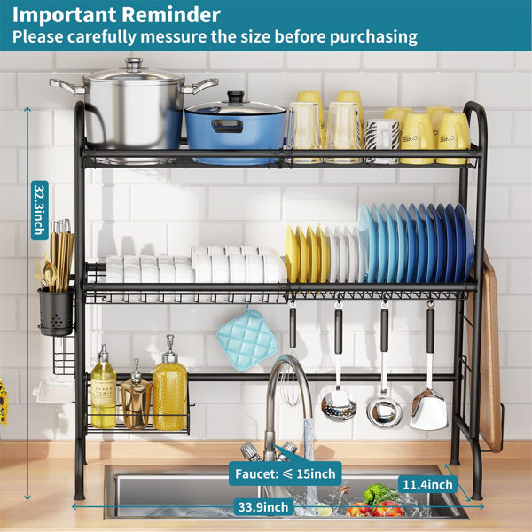 Prep & Savour Clayson Double Tier Stainless Steel Dish Rack, With  Drainboard Set And Utensil Holder & Reviews