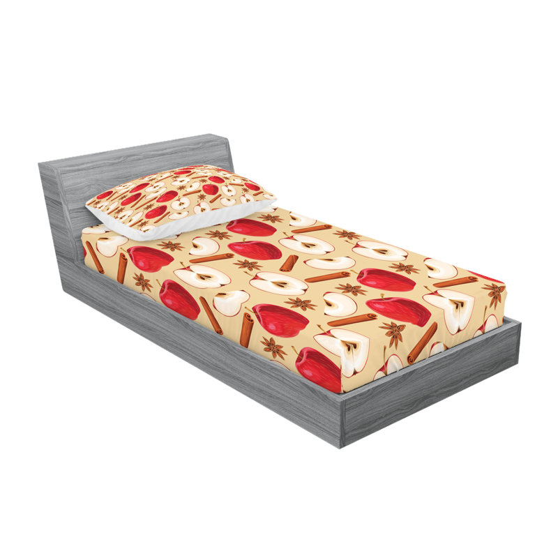 Drap-housse et coussin décoratif Ambesonne Fruits, rouge cannelle beige, Twin Fitted Sheet Set + 2 Pillow Cases