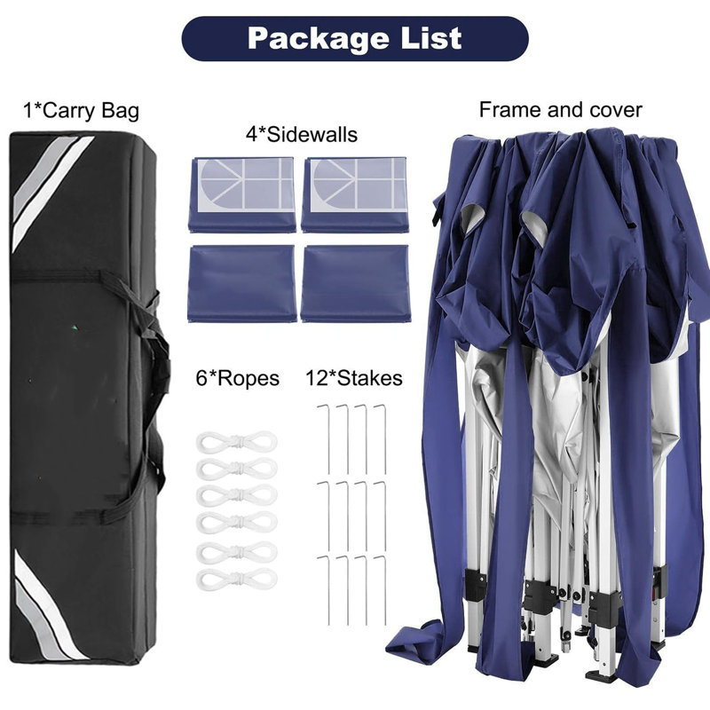 Pop Up Gazebo 3x6m with 4 Removable Sides, Waterproof & UPF50+ Protection Marquee with Carry Bag Upgrade Structure, Dark Blue