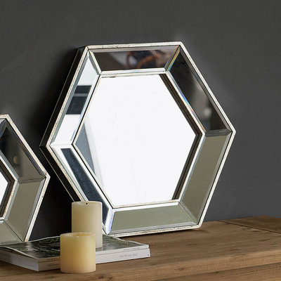 Manufactured Wood Frame Vertical Hexagon Mirror