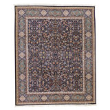 Hand Knotted Wool Area Rug in Navy And Light Green