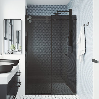 Elan 68-72" W x 74" H Sliding Frameless Shower Door with 3/8" Tinted Glass