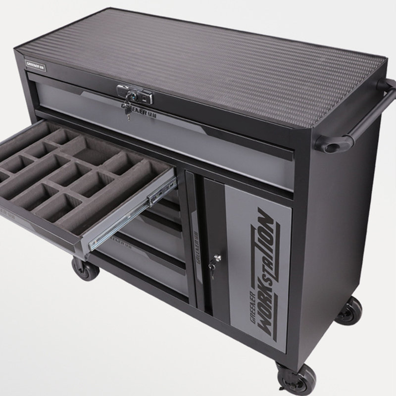 Plouffe 40.9'' W Steel Bottom Rollaway Chest with Wheels, Grey/Black