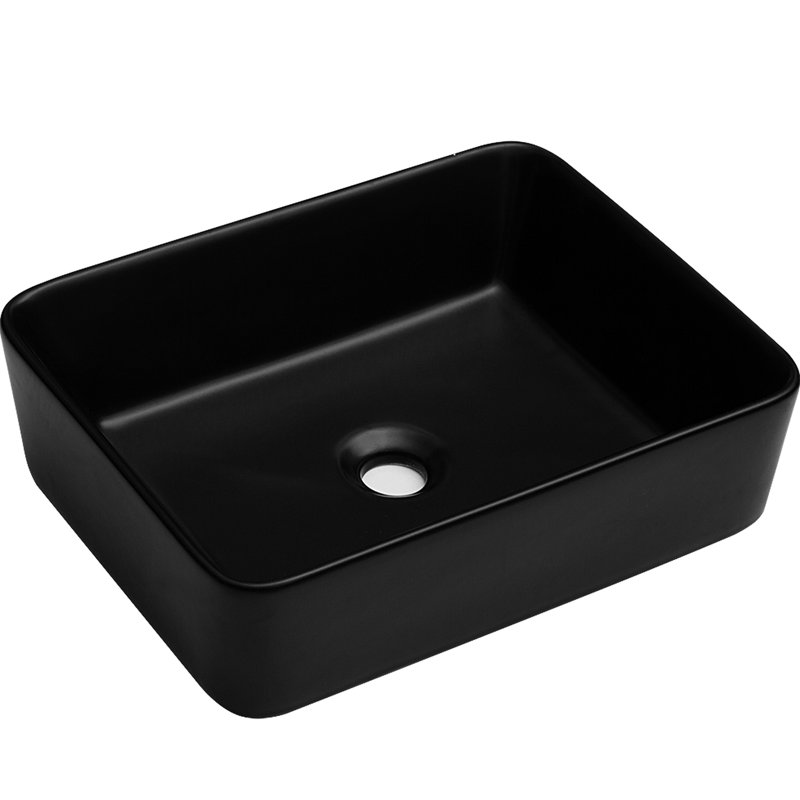 Lavabo de salle de bain vasque rectangulaire en céramique 19 po x 15 po x 5,5 po - Noir, Noir