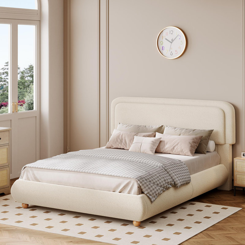 Soft Cream Style Boucle Cloud Bed, Queen, White
