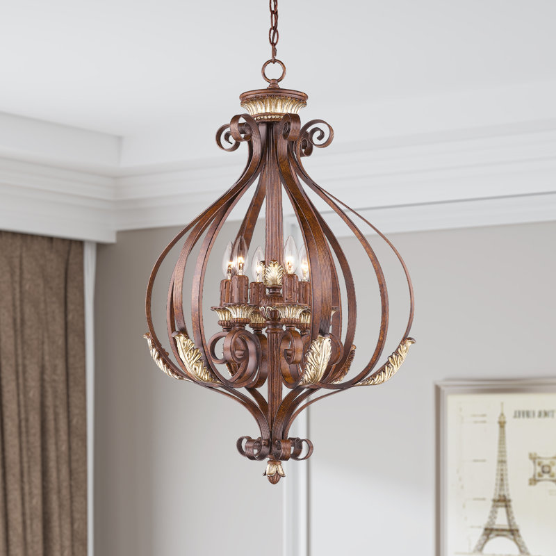 Luminaire suspendu unique en forme d'urne à 6 lumières Alborz, H 32,75 po x l 23,5 po x P 23,5 po