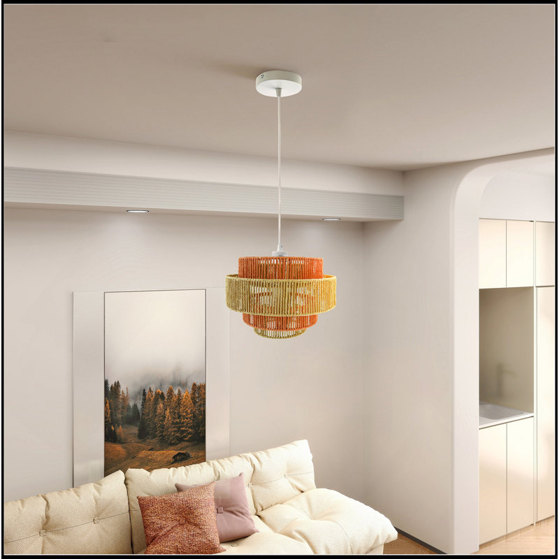 Luminaire suspendu - blanc et naturel / terre cuite