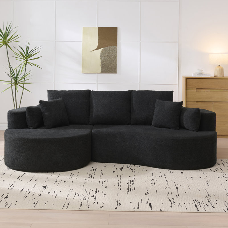 106 po Canapé modulaire courbé en tissu 2 pièces Cloud, CHAISE LUNGE, NOIR, Noir