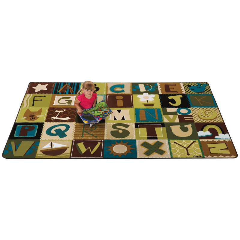Alphabet Blocks Brown and Green Tufted Synthetic Kids Rug 4' x 6'